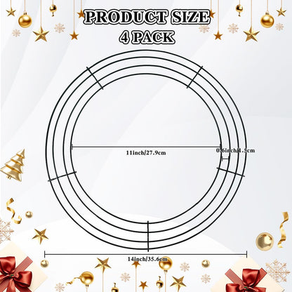 4 Pack Wreath Frame 14 Inch Wire Wreath Frame Round Metal Wreaths Form Dark Green Wire Wreaths Ring for Halloween Thanksgiving Christmas Front Door Outdoor Home Decorations Party Supplies DIY Craft