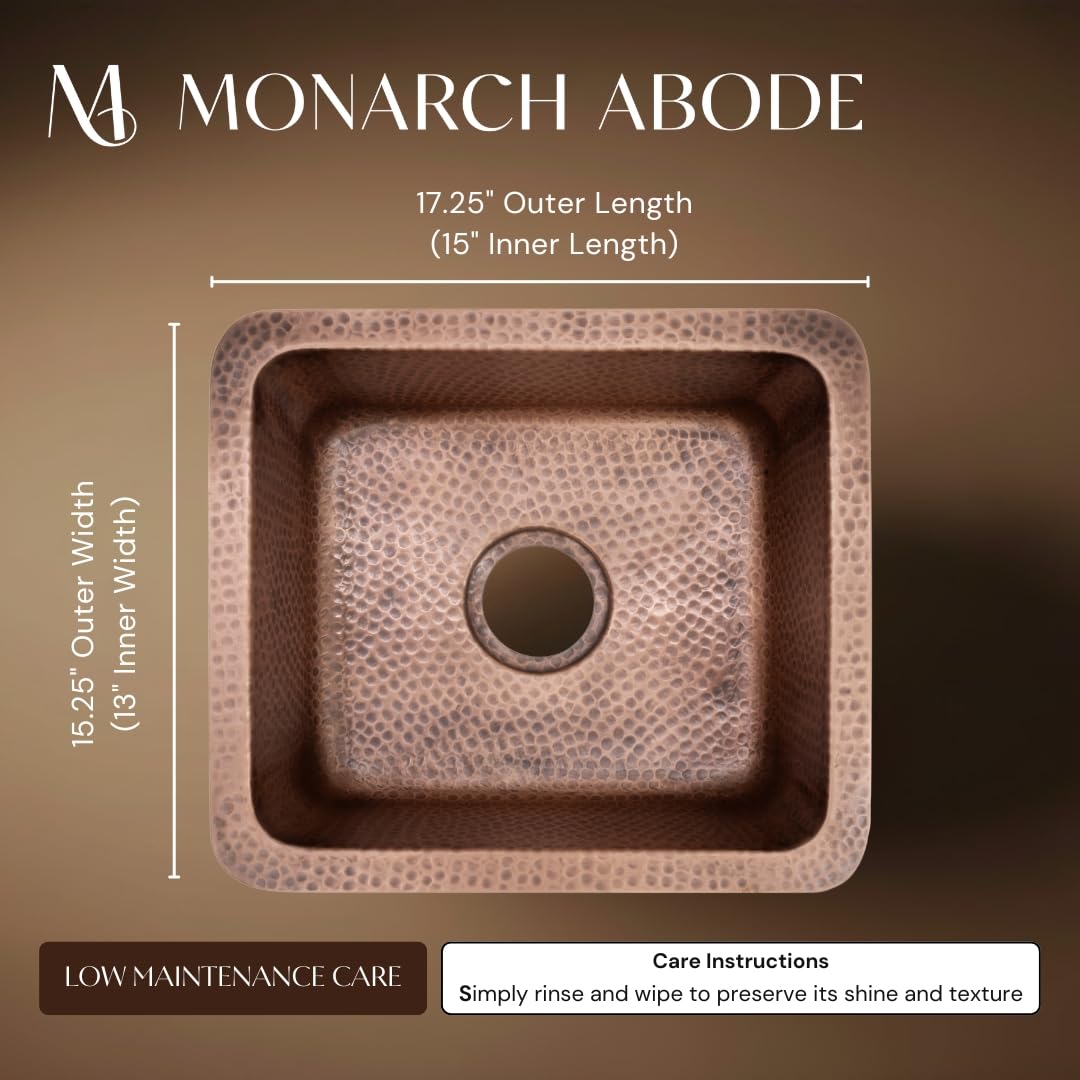 Monarch Abode Kitchen & Bar Sink – 17-inch Highball Dual Mount Drop in Kitchen Sink, Hand Hammered Pure Copper Sinks, Drop in Bar Sinks or Undermount, Deep Single Rectangular Bowl