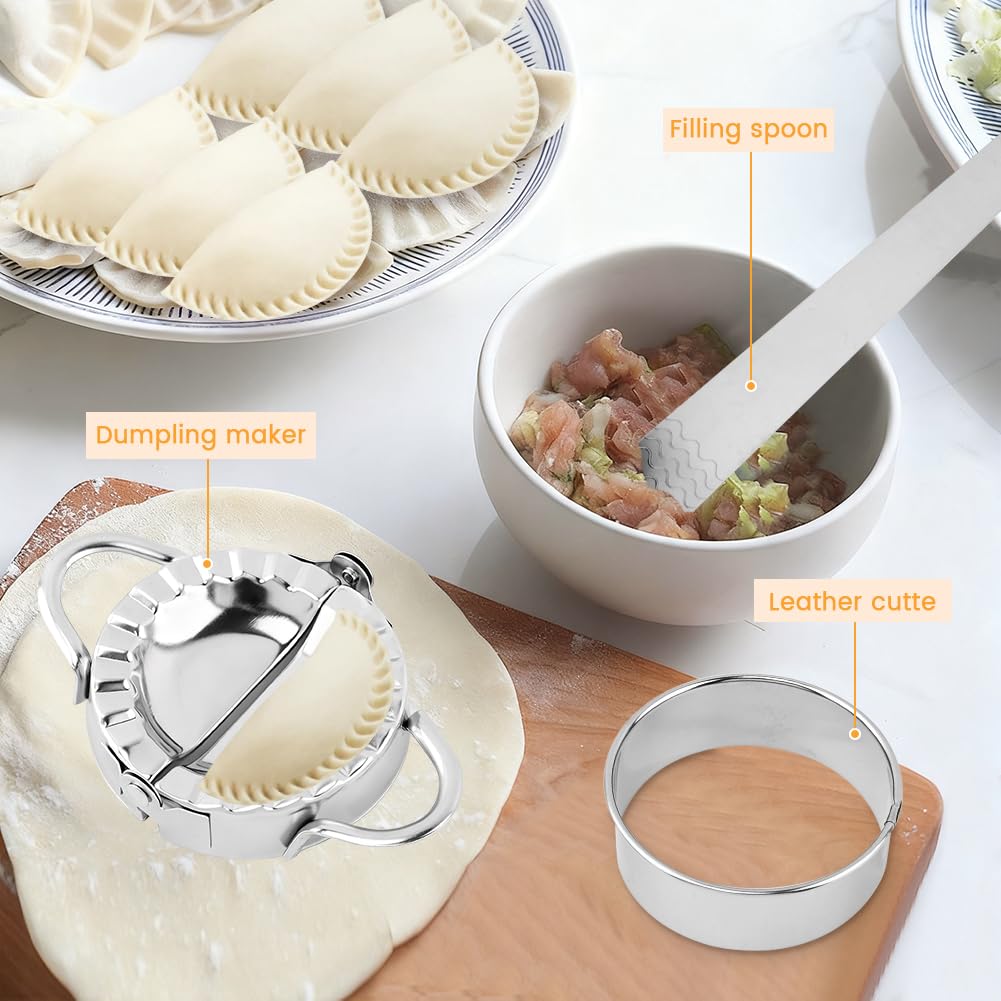 8PCS Ravioli Maker Press Set,Ravioli Stamp Maker Cutter with Wood Rolling Pin,Empanada Maker-Press,Ravioli Wheel and Stuffing Spoon,for Homemade Pasta,Dumpling,Pastry Kit(Yellow)