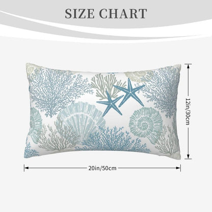 Tebjh Nautical Coastal Throw Pillow Covers 12x20 Set of 2, Beach Themed Ocean Seashell Coral Starfish Couch Lumbar Pillow Cover Outdoor Sofa Cushion Cover for Bedroom Living Room