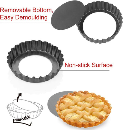 Mini Tart Pans Set of 6, Nonstick 4 Inch Mini Quiche Pan with Removable Bottom