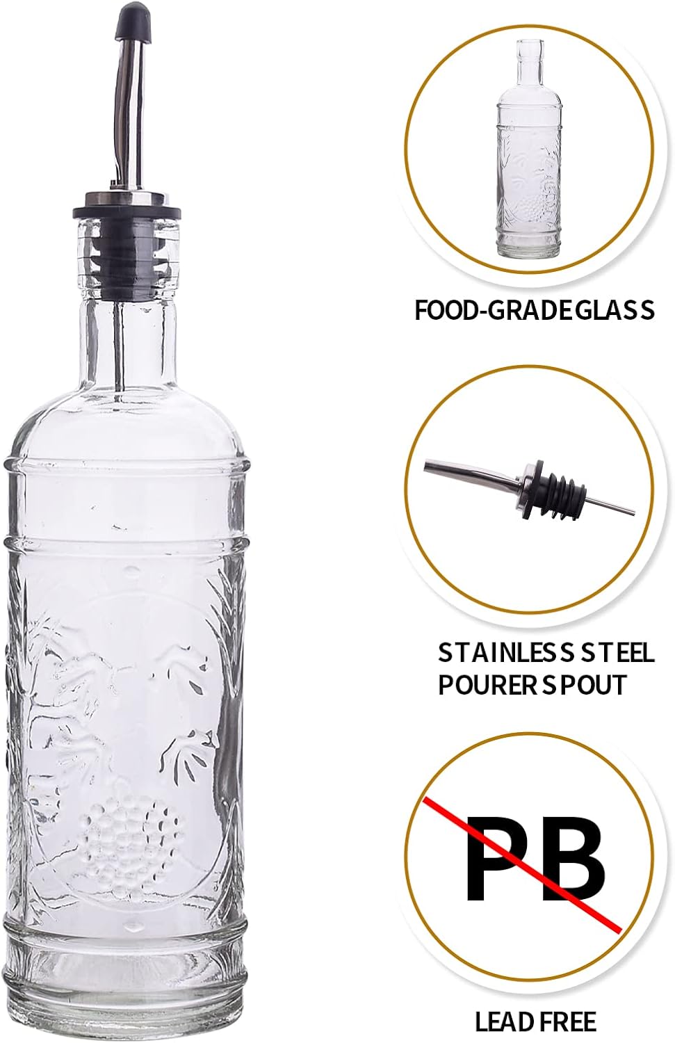 2 Pack Set 16oz, eleganttime Glass Oil and Vinegar Dispenser Superior Leakproof Olive Oil Dispenser Bottle Strong