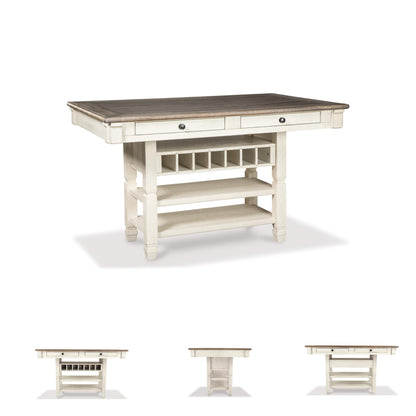 Signature Design by Ashley Bolanburg Rectangular Counter Dining Room Table, 4 Drawers, Seats 6, Storage Rack, Wood, 60" W x 40" D x 36" H, White & Brown