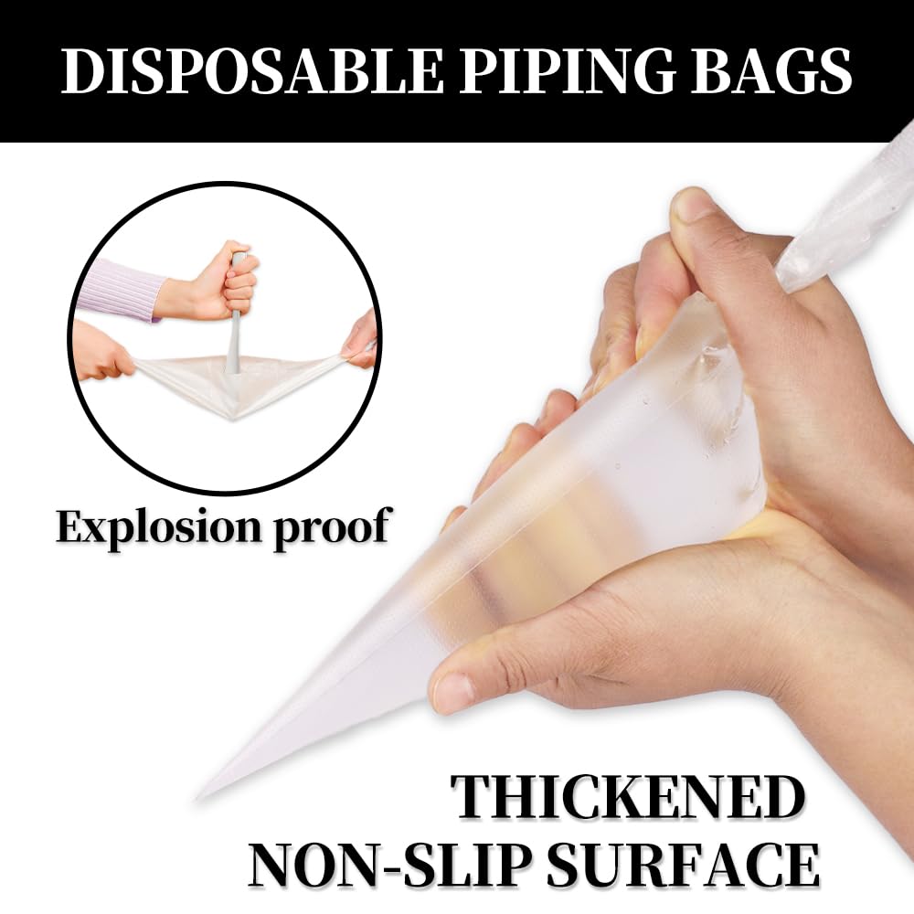 18 Inch Large Piping Bags and Tips Set,100PCS Extra large piping bags Disposable with 5 Piping Tips(Round Tip/Open Tip/Closed Star Tip/Drop Flower Tip/French Star Tip for Cupcakes,Cookie,Cake decor