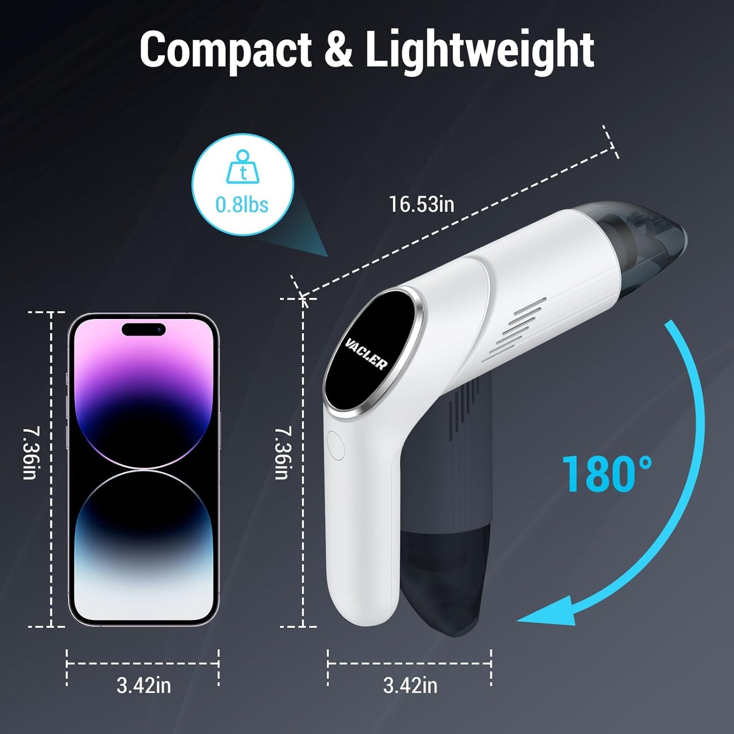 Handheld Cordless Vacuum, 120W/12KPa High Power Wireless Car Vacuum Cleaner, Lightweight Mini for Pet Hair, Home
