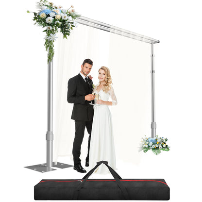 GLOSHOOTING Heavy Duty Backdrop Stand 8.9x10ft, Double Crossbar Pipe and Drape Backdrop Stand Kit, Adjustable Metal Frame, Background Stand for Wedding Photography Birthday Party Decorations