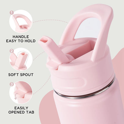 12oz Fijinhom Kids Water Bottle for School, Toddler Bottles with Straws, Stainless Steel Vacuum Insulated Water Bottle