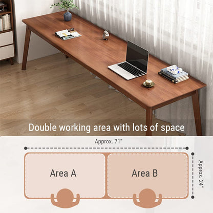 NELYE Mid-Century Long Desk Table - 71" Simple Modern Extra Long 2-Person Wood Computer Workstation for Home Office Work in Walnut, 71" W x 24" D