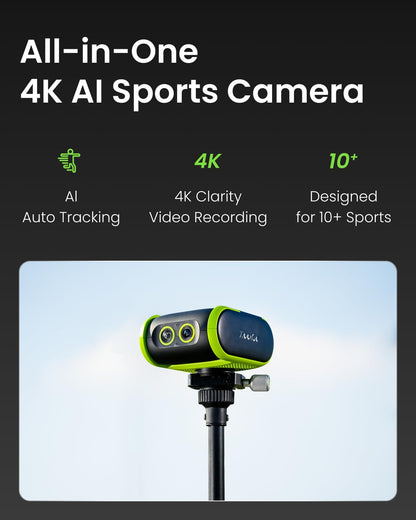 XbotGo Falcon All-in-One AI Action Camera, 4K Auto Tracking Sport Camera for Soccer, Basketball & Football, Dual-Lens Team Sports Recorder with Live Streaming, No Subscription Required (Edge Green)