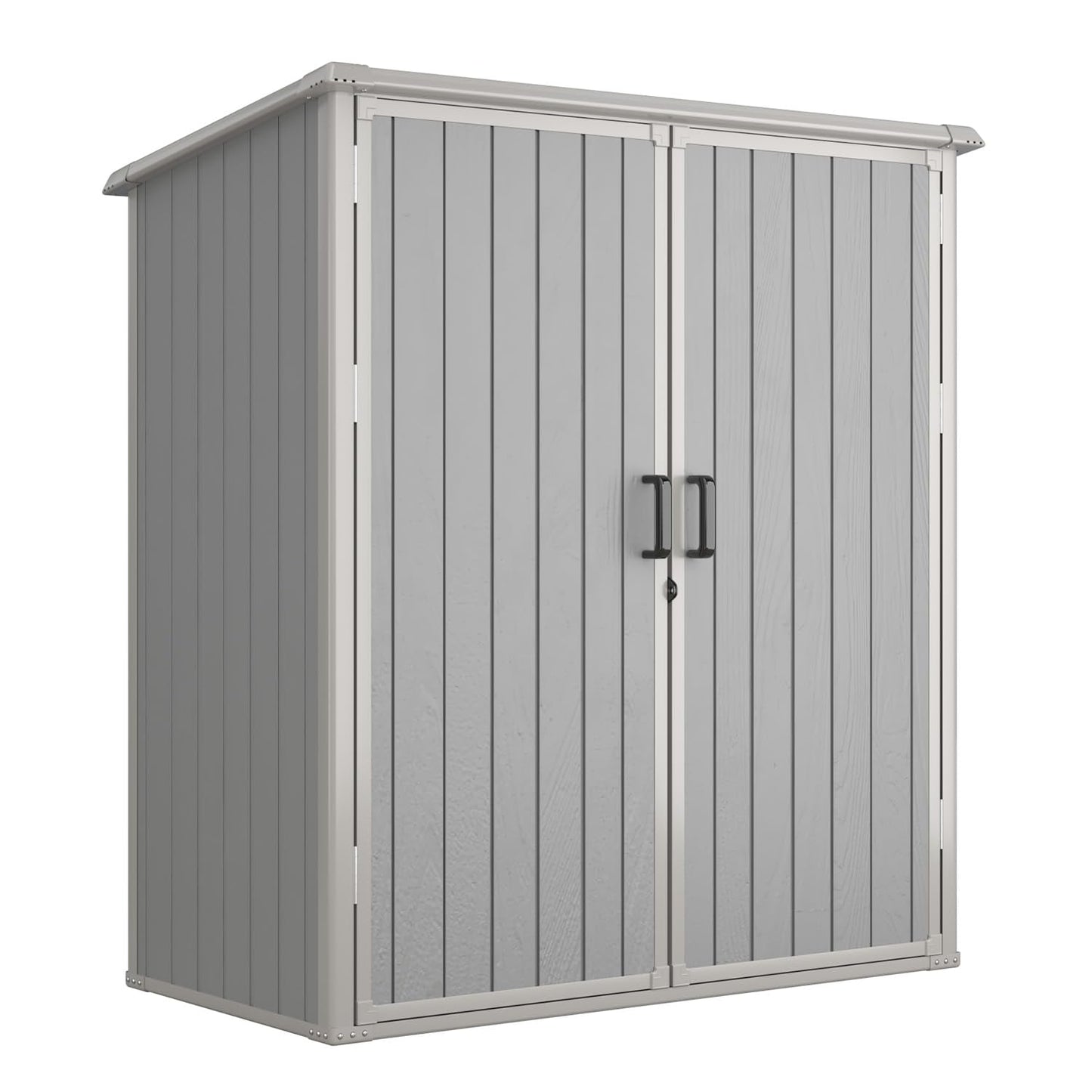 Aoxun 5x3 FT Outdoor Storage Shed, Plastic Garden Resin Shed with Floor for Patio, Lawn, Outdoor Storage Cabinet with Lockable Door for Bike, Tools, Garbage Can, Grey