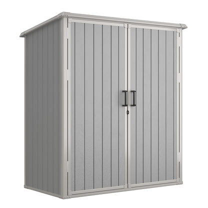 Aoxun 5x3 FT Outdoor Storage Shed, Plastic Garden Resin Shed with Floor for Patio, Lawn, Outdoor Storage Cabinet with Lockable Door for Bike, Tools, Garbage Can, Grey
