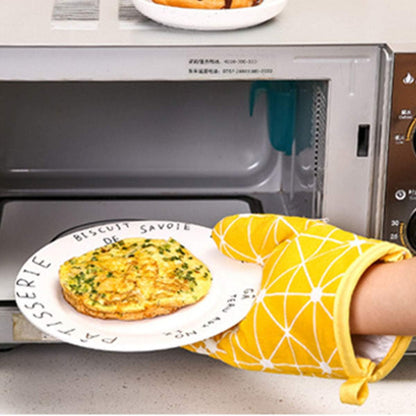 Oven Mitts and Potholders BBQ Gloves, 4-Piece Set Yellow, Non-Slip Cooking Gloves for Baking Grilling