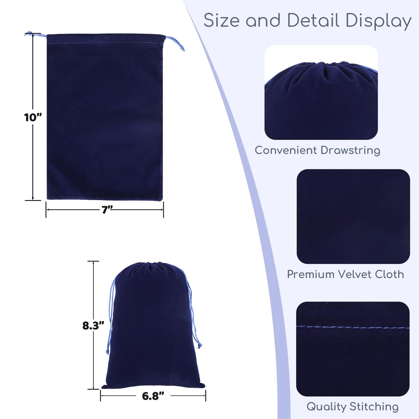 Tapleap Velvet Bags, 12Pcs Blue Jewelry Pouch, 7x10 with Drawstring, Travel, Memorial Day, For Wrapping Gift, Toys, Tourism Storage, Board Game