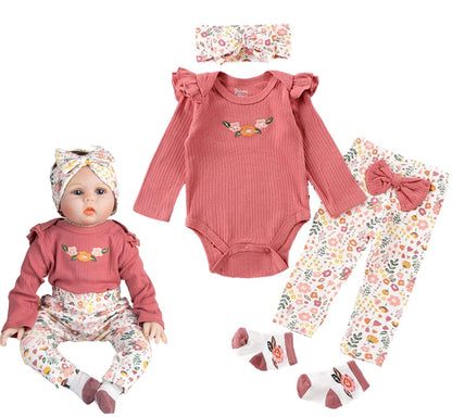 Pedolltree Reborn Baby Doll Clothes 22 inch Girl Outfit Accessories for 20-22 Inch Reborn Doll Baby Girl Doll Clothes 4pcs Set, Medium