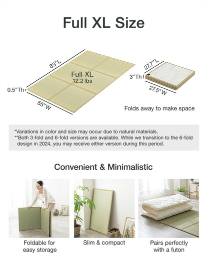 FULI Japanese Tatami Mattress, Foldable Igusa Rush Grass Tatami Rug, Natural Japanese Floor Mattress Mat Made in Japan, Full XL