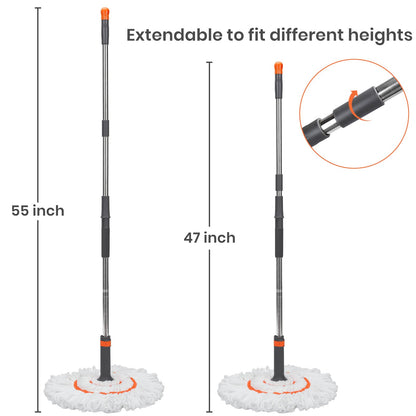 Self-Wringing Twist Floor Mops – 55” Long Handle Microfiber Mops for Hardwood Floor Cleaning, Heavy Duty Easy Squeeze Wet Mop for Tile Marble Wood Laminate