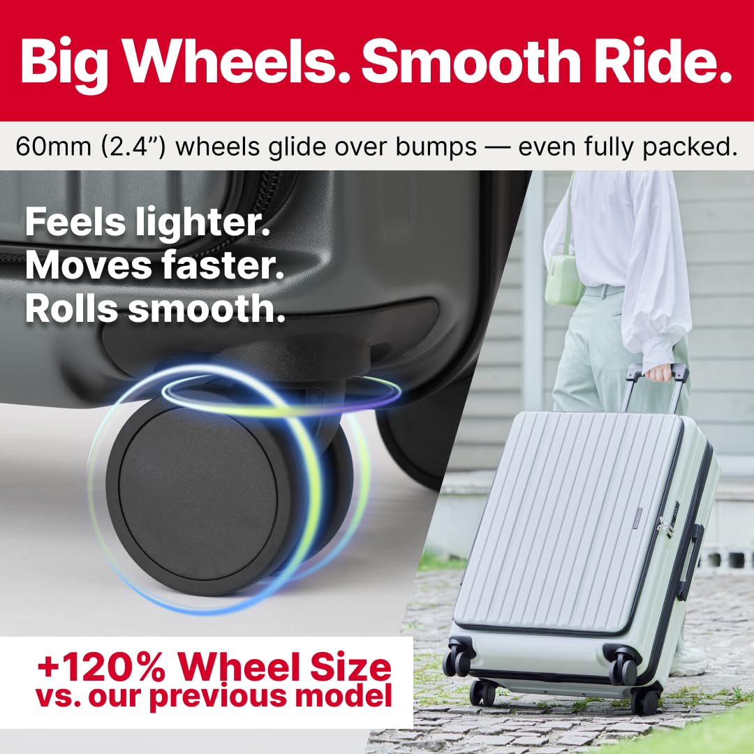 LEGEND WALKER 24" Checked Luggage, Front Opening Expandable Hardshell Suitcase with Spinner Wheels, TSA Lock, USB Port & Cup Holder, Silver, 5524-60
