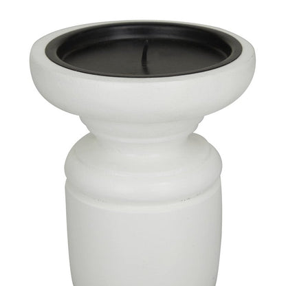 Deco 79 Mango Wood Turned Style Pillar Candle Holder, Set of 3 10", 8", 6"H, White