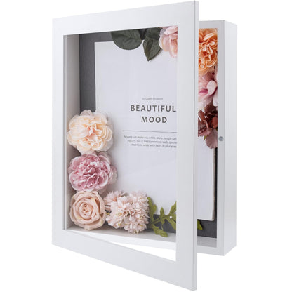 Golden State Art 11x14 Shadow Box Frame Display Case - 2 inch Depth Great for Collages, Collections, Mementos, 6 Pins Included (White, 1 Pack)