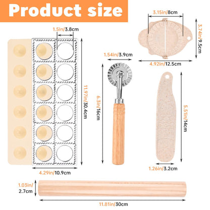 5 Pieces Ravioli Mold Set,Includes 12 Holes Ravioli Maker Press, Wood Rolling Pin,Dumpling Press Mold, Filling Spoon,Ravioli Cutter,for Ravioli Press Mold Pasta Making Tools
