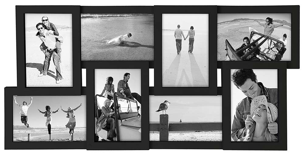 Malden International Designs Collage Picture Frame for Wall, Holds Eight Photos : 4-6x4 and 4-4x6 Inch - Black Plastic, Wall Decor for the Home