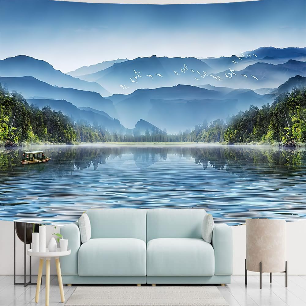 FENDROM Spring Nature Tapestry Wall Hanging Misty Mountain Forest River Landscape Tapestries for Home Decor