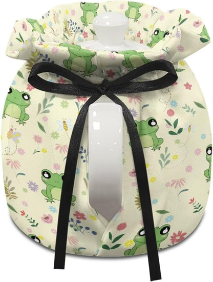 Cartoon Frog Tea Pot Cozies with Adjustable Drawstring, Dustproof Kettle Cover for Breakfast Pots, Machine Washable