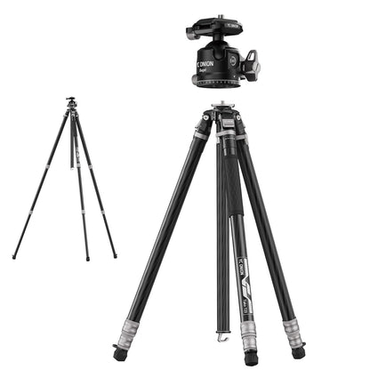 YC Onion Tako T23 Carbon Fiber Tripod with 44mm Ball Head, 3/8" Top Thread, 360° Rotation, 3 Leg Sections, One Flip Quick Release, Travel Tripod Stand for DSLR Cameras,Camcorders (Max Load 22lb)