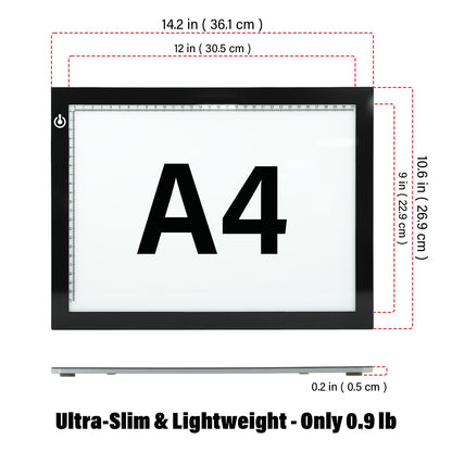 A4 LED Copy Board Tracing Light Box, Adjustable Brightness Artcraft LED Trace Light Pad, USB Power Light Table for Artists, Tattoo Drawing, Animation, Sketching, Stenciling & Diamond Art Painting