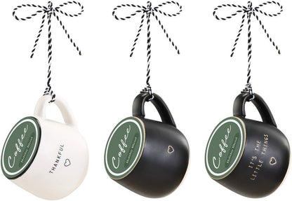 DEMDACO Thankful Black and White Stoneware Coffee Pod Mug, Ornaments Set of 3