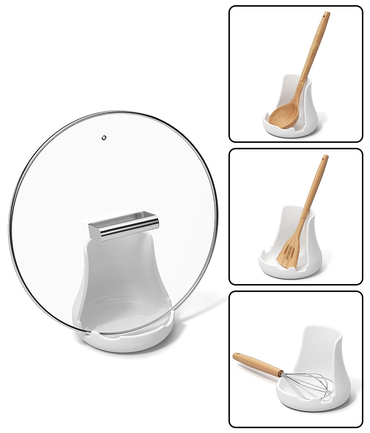 ‌Upright Ceramic Spoon Rest, Matte White Kitchen Cooking Spoon Holder, Stove Top Spoon Rest, 7.1×5.3 inches‌