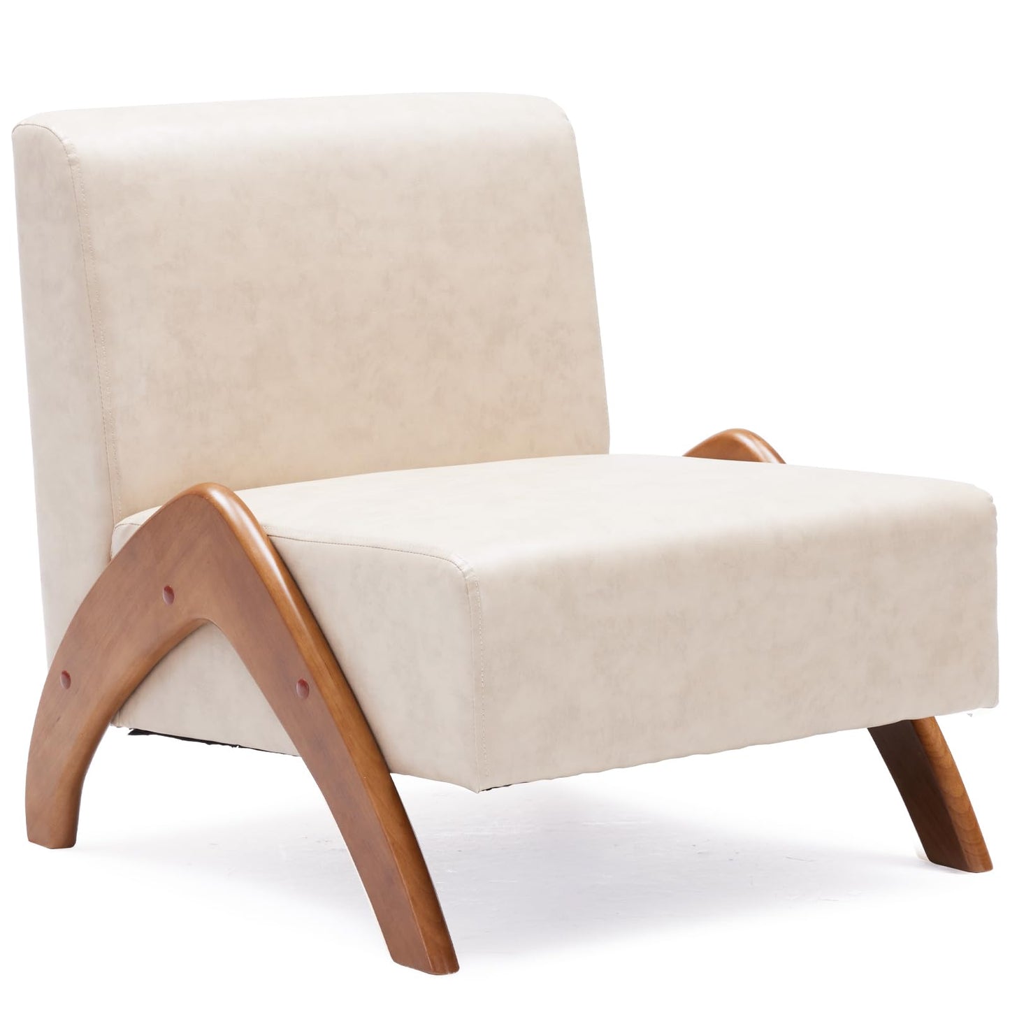 MILCIL Oversized Accent Chair, upholstered armless mid Century Modern Living Room Chair with Wooden Legs for Bedroom/Office/Cafe, Faux Leather Ivory