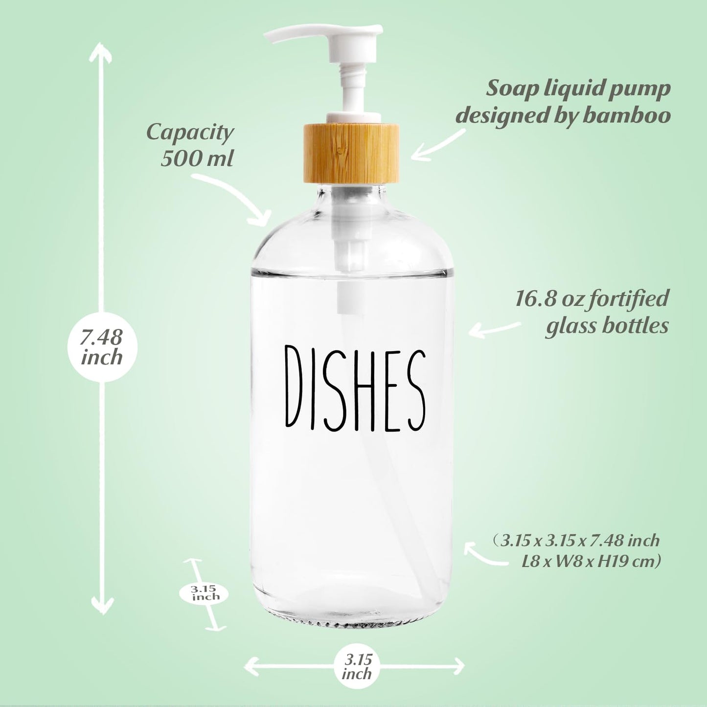 LOOCHICA Clear Glass Soap Dispenser Set with Tray, Transparent Dish and Hand Soap Dispenser Set, Refillable Reusable Apothecary Soap Pump Dispenser Bottles for Bathroom and Kitchen