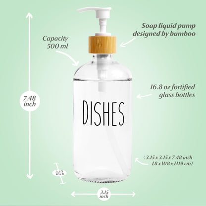 LOOCHICA Clear Glass Soap Dispenser Set with Tray, Transparent Dish and Hand Soap Dispenser Set, Refillable Reusable Apothecary Soap Pump Dispenser Bottles for Bathroom and Kitchen