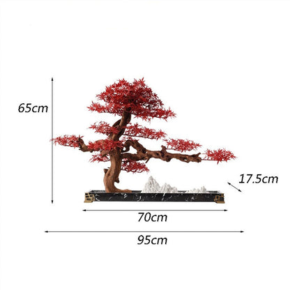 GRFIT Artificial Bonsai Red Maple Leaves Ornaments with Zen Simulation for Entrance, Study, Office, Coffee Table, Bonsai Ornaments, Luxury Decorations Artificial Tree Plant