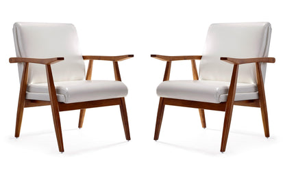 Manhattan Comfort Archduke Mid Century Modern Accent Chair, Fully Assembled, Made of Beech Wood Frame, Upholstered in Faux Leather, Ideal for Living Room, Set of 1, White