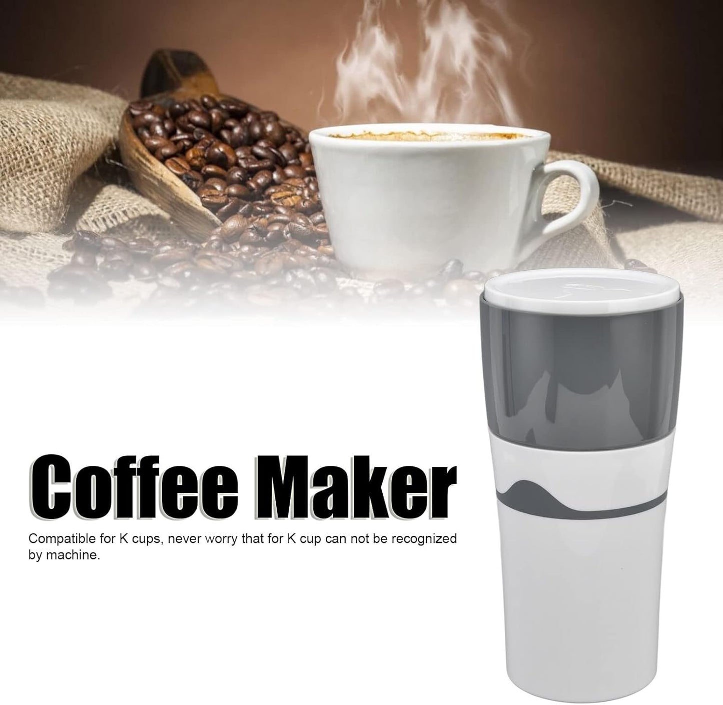 Zerodis Portable Drip Coffee Maker, 450ml Travel Machine for Hot and Cold Brew Coffee (Gray)