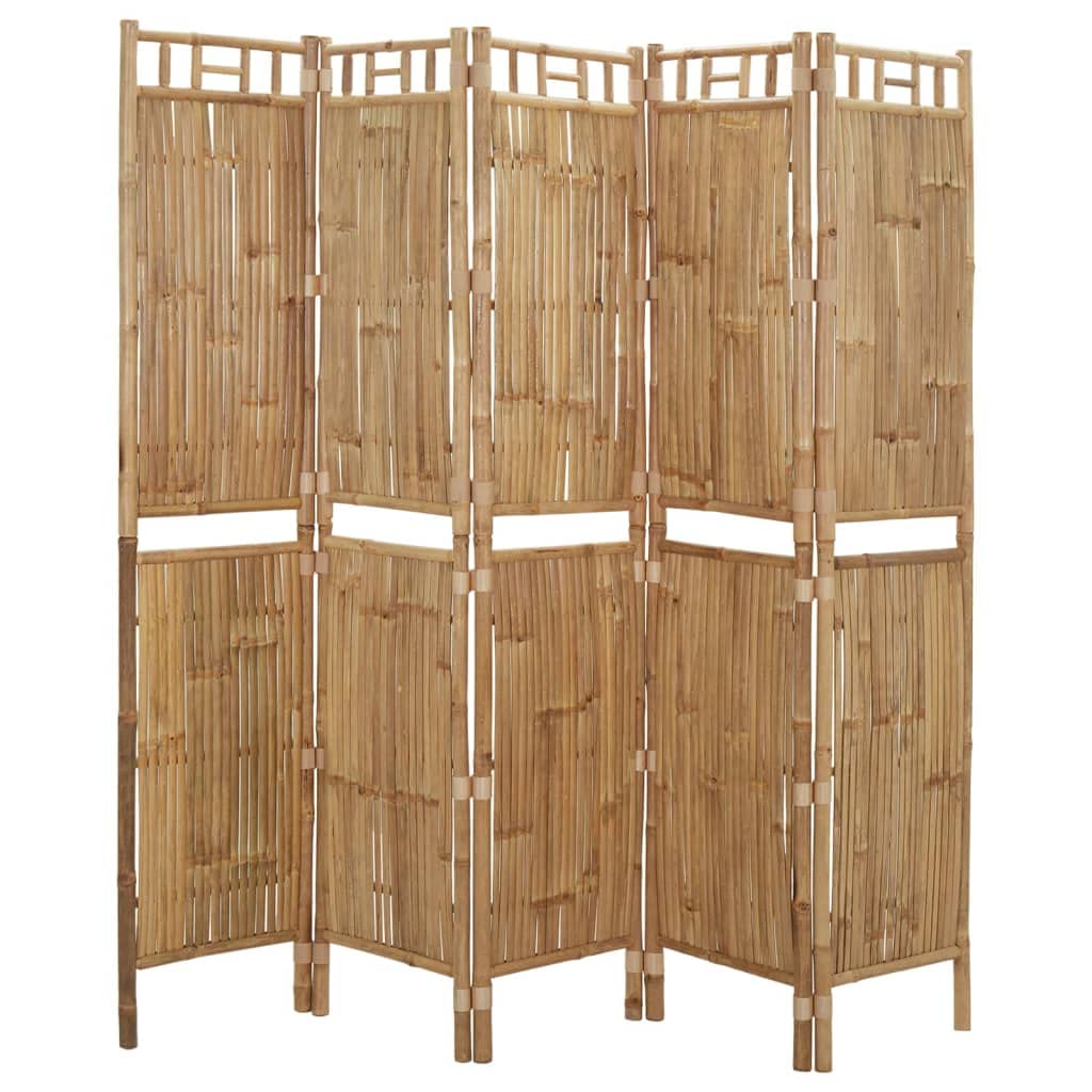 5-Panel Bamboo Room Divider 78.7"x70.9" Foldable Privacy Screen, 5-Panel Natural Bamboo Partition for Home Decor and Space Separation, Durable and Weather-Resistant Folding