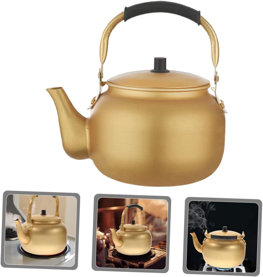 Vintage Aluminum Tea Kettle, Metal Stovetop Kettle, Korean Rice Wine Jug, Golden Tea Kettle