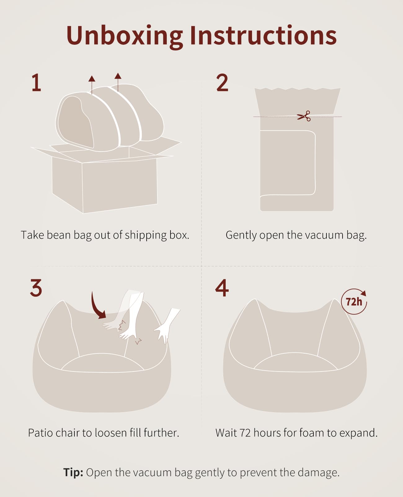 Relefree 70.9" Oversized Bean Bag Chairs for Adults,Loveseat Sofa,Plush Modern Boneless Loveseat,Bean Bag Couch for Reading,Mini Small Couches for Living Room, Office,Bedroom,Apartment,Latte Brown