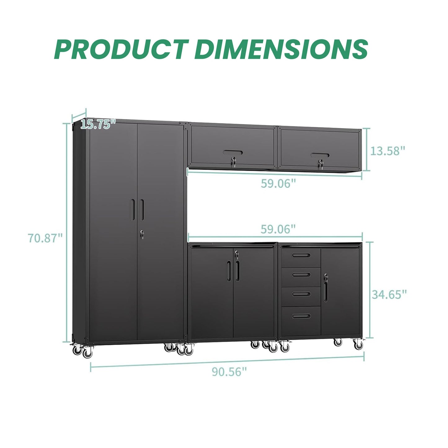 VIYET Garage Cabinet System | Heavy Duty Steel All-in-One Modular Garage Cabinet Set for Ultimate Workshop Organization | Easy Assembly Garage Storage Cabinets & Tool Bench