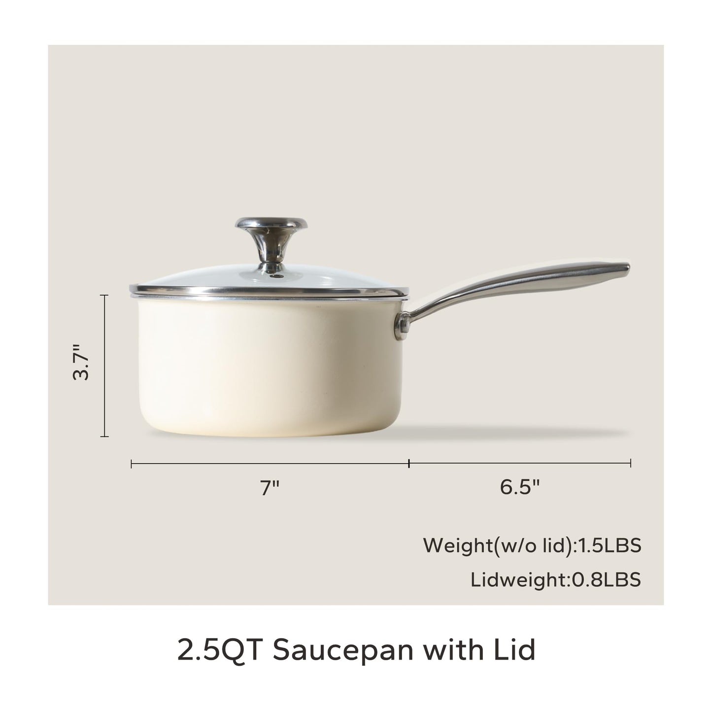 Redchef Ceramic Sauce Pan with Lid, 2.5QT Small Saucepan, Nonstick Cooking Pot with Stay-Cool Handle, Kitchen Non Toxic Soup Pot, PTFE & PFOA Free, Oven Dishwasher Safe, Compatible All Stovetops-Beige