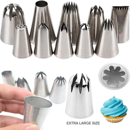 MDLJG 25 Pcs Extra Large Piping Tip Set, Stainless Steel Frosting Piping Kit,Pastry Cake Decorating Tips Baking Tools For Cookies Cupcake Decorating Kit (902 234 113 1M 190 D63 1D 9FT 1C R16L)