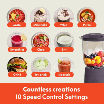 bella 10 Speed Countertop Blender, Juicer & Smoothie Maker, Fits-anywhere™ Kitchenware, Slim Flip & Store Design, Dishwasher Safe 48oz Capacity Pitcher & Lid, Stainless Steel Blade, 450 Watt, Oatmilk