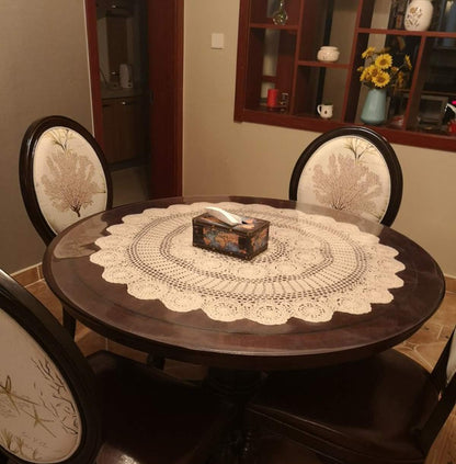 Damanni Beige Cotton Handmade Crochet Lace Tablecloth Doilies, Round, 35 Inch
