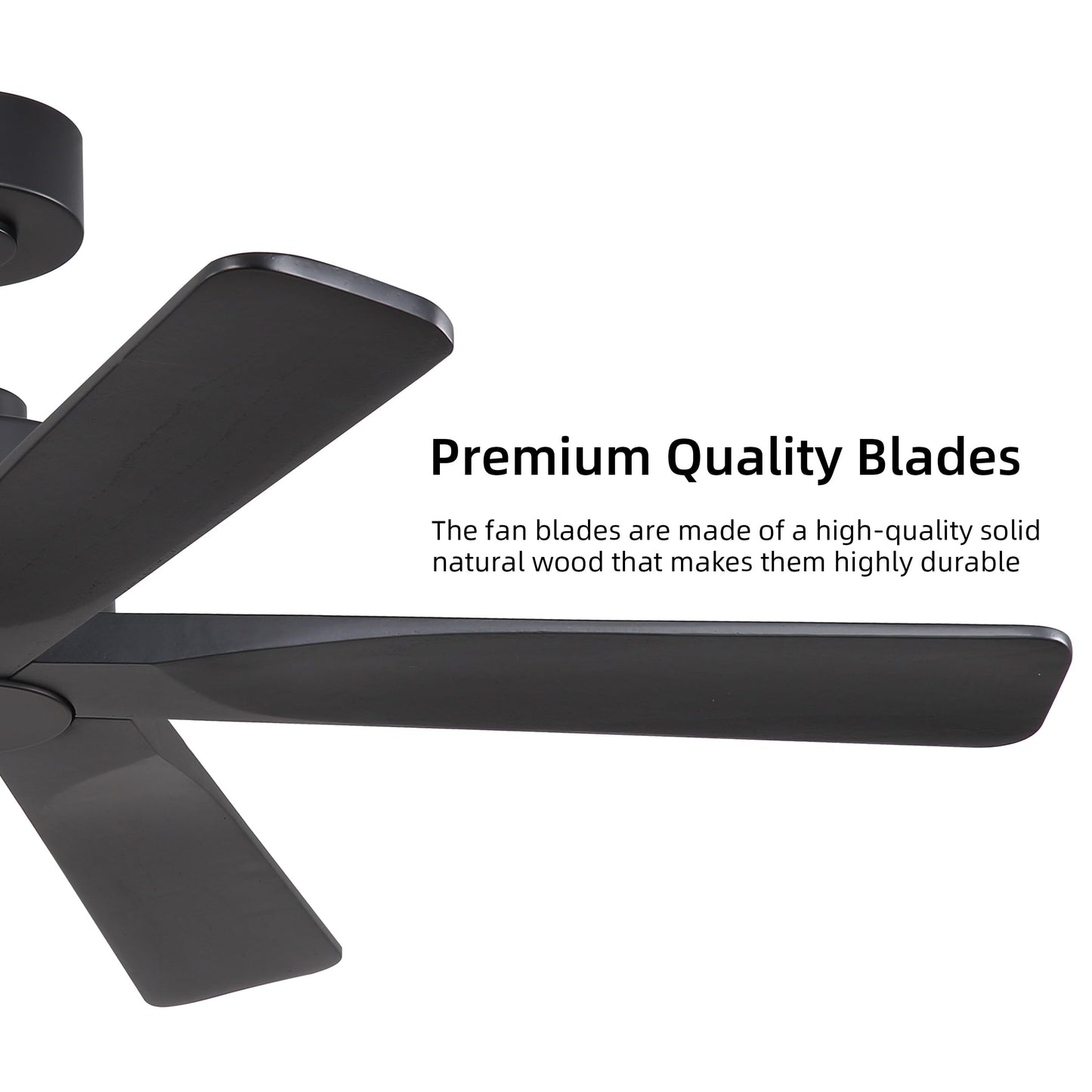 WINGBO 48" DC Ceiling Fan No Light - 5 Carved Solid Wood Blades, 6-Speed Reversible DC Motor, Ceiling Fan without Lights for Living Room Bedroom Kitchen Patio, Indoor and Outdoor, Matte Black