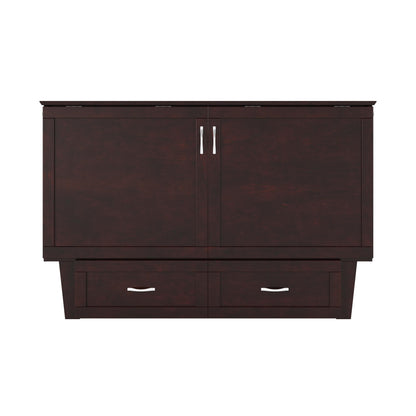 AFI, Chelsea Mid-Century Modern Queen Solid Wood Murphy Bed Chest with 6" Mattress, Storage Drawer & Built-in USB Charger, Espresso