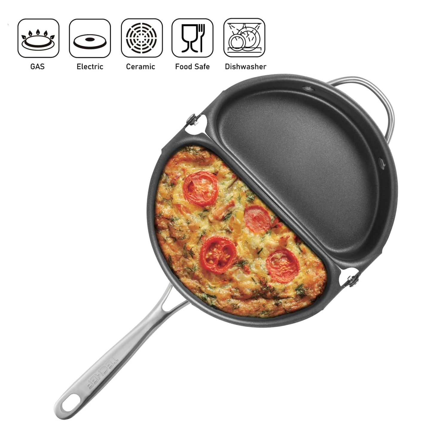 TECHEF - Frittata and Omelette Pan, Nonstick Double Sided Folding Egg Pan, Made in Korea (PFOA Free) (Black)