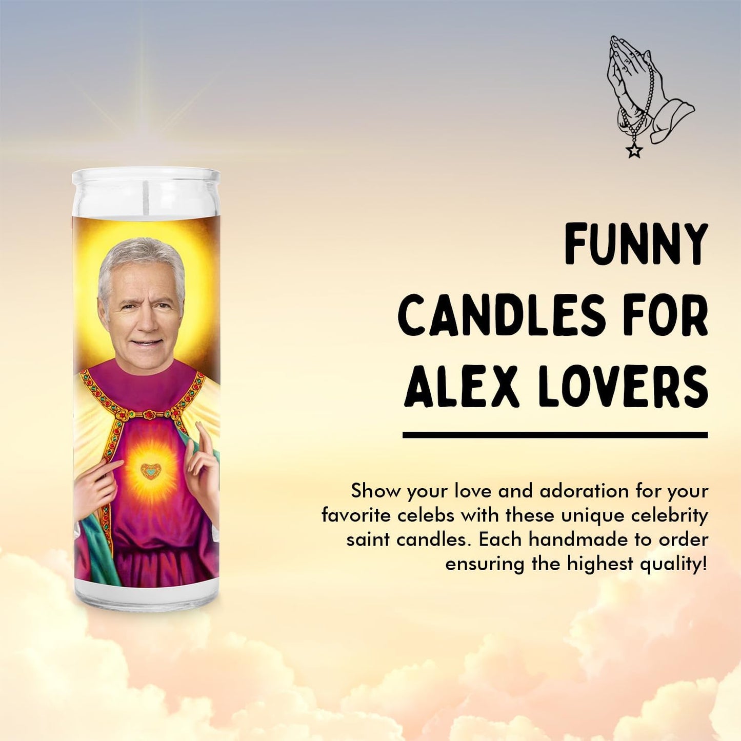 Alex Celebrity Glass Jar Candle, Unscented Handmade Soy Wax Votive Candle, Unique Home Decor Collectible
