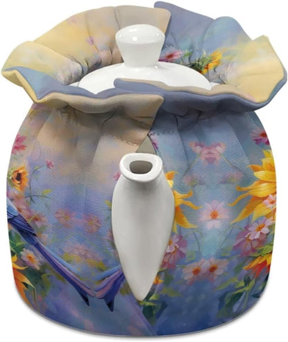 Sunflower Butterfly Hummingbird Tea Pot Dust Cover: Insulated Kettle Cover for Home Kitchen, Easy to Clean and Portable